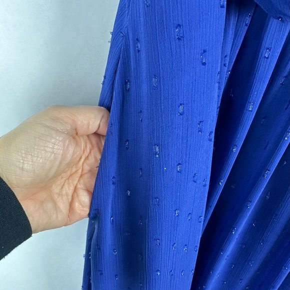 DB Studio David's Bridal Dress Size 2 Straight Neck Clip Dot A-Line Cobalt Blue - Picture 9 of 15